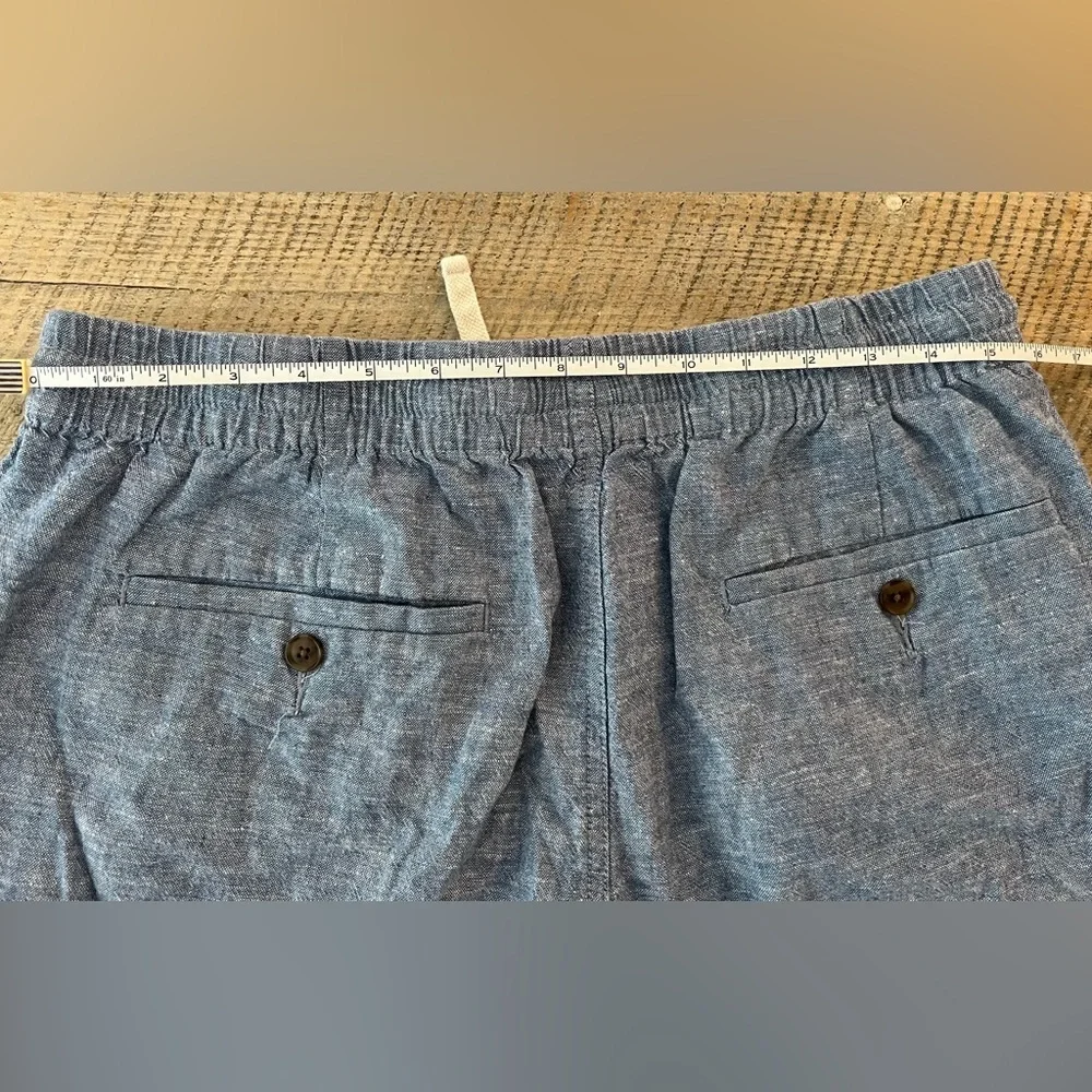 J.Crew Linen Cotton Dock Shorts Mens L Blue‎ Excellent Drawstring Elastic Waist